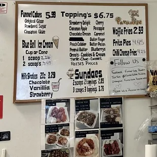 menus and prices on the wall