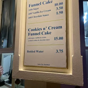 a menu for funnel cakes