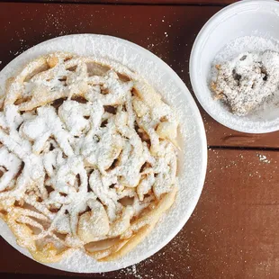 Sugar funnel cake with pumpkin spice funnel cake sample