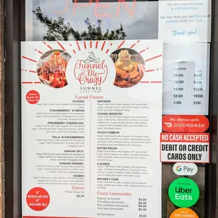 Menu and business hours.