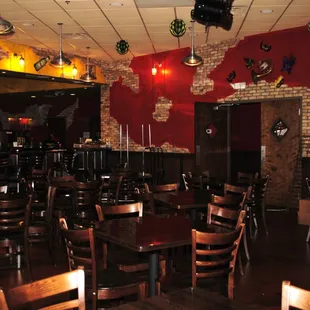 empty tables and chairs