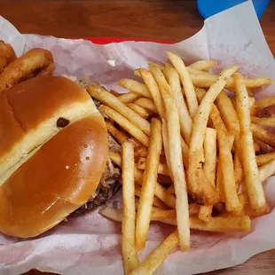 a burger and french fries