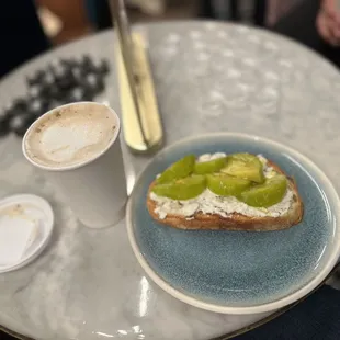 Burrata toast and teddy bear latte