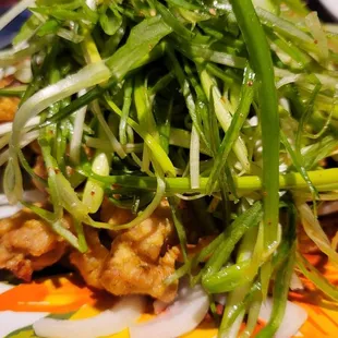 Fried chicken with scallions