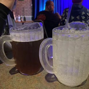 two glasses of cold beverages