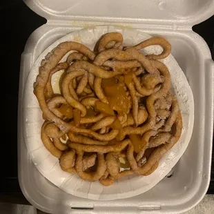 Peaches and Cream funnel cake (light sugar requested)