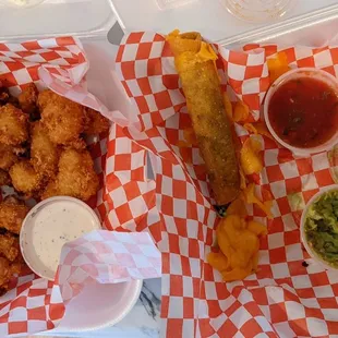 Cheese curds and the last of 3 taquitos