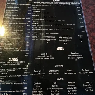 Menu as of Oct 2022