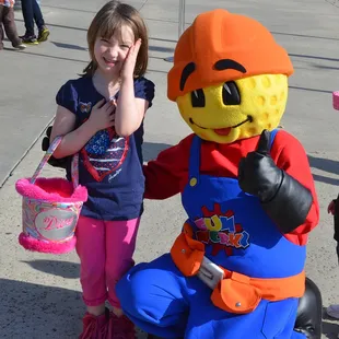 Freddy poses with an Easter Egg Hunter at Funworks Free Easter Egg Hunt