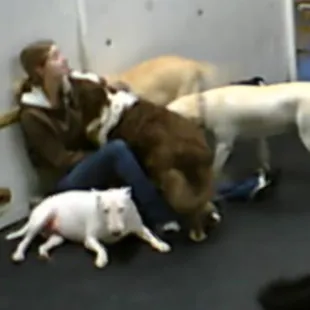 Webcam Pic:  Maddie giving staff member kisses!