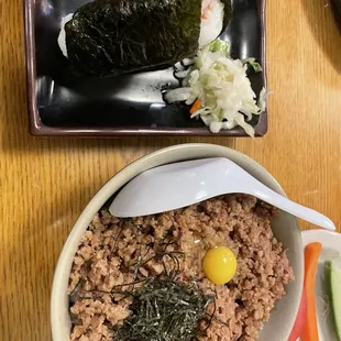 Tori Soboro and Umeboshi Onigiri