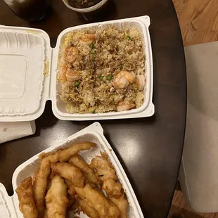 Shrimp fried rice and general tso chicken