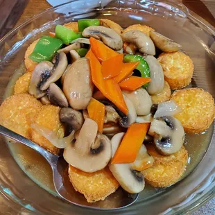 Egg tofu with mushrooms