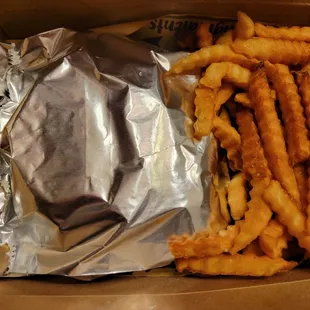 Burger and fries as delivered