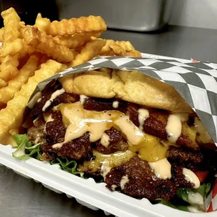 That Reagle Beagle smash burger...comes with crinkled fries.