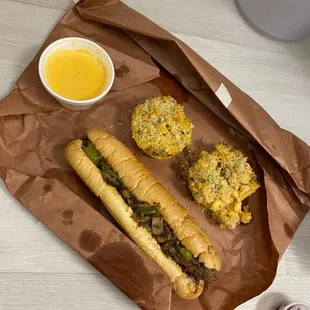 Bulgogi Sandwich, Cheese Sauce, Mac and Cheese Muffin