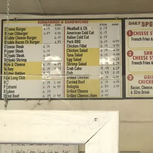 menus and prices