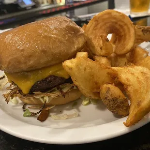 Cheeseburger with sidewinder fries!