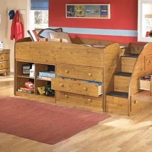 Short on space?  Lots of storage with this loft bed and kids love it!