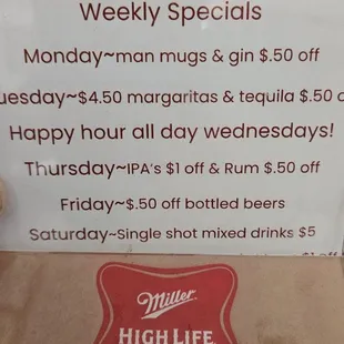 Happy Hour and Daily Specials