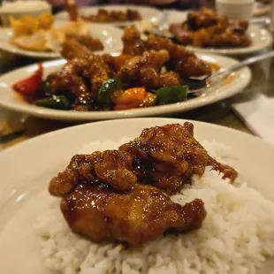 General Tso chicken with white rice