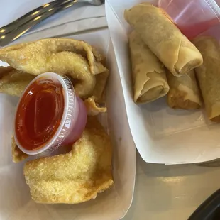 Crab puffs and egg rolls