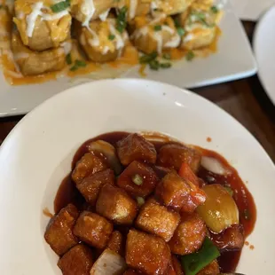 Crispy Fried Tofu at the top and General Tso's tofu at the bottom