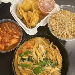 Drunken Noodle  8 oz. Kimchi Egg  Fried Rice Crab Rangoon