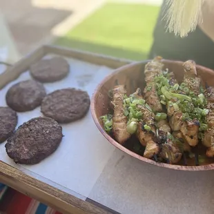 Burgers and teriyaki chicken
