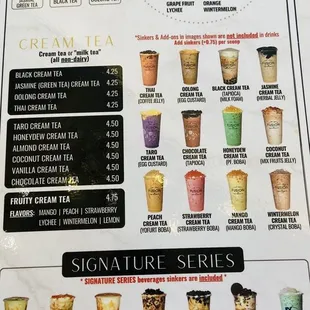 a menu for a variety of drinks