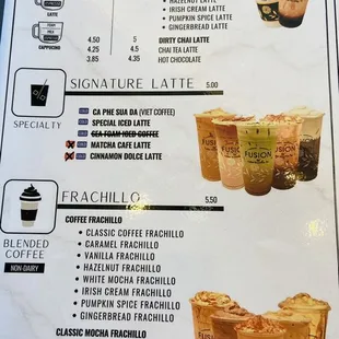 a menu for a coffee shop