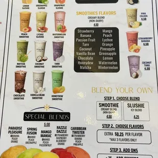 a menu for a smoothie