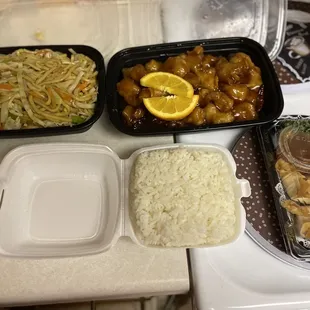 Chicken Lo Mein, Orange Chicken, &amp; white rice! Very delicious, great quality of food.Thank you!!