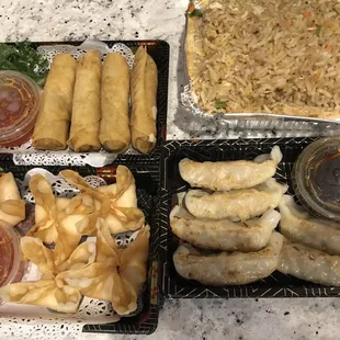 Harumaki, fried rice, crab rangoons, &amp; gyoza