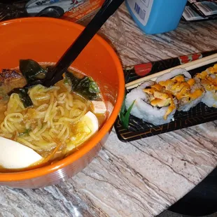 Miso Ramen and baked scallops.