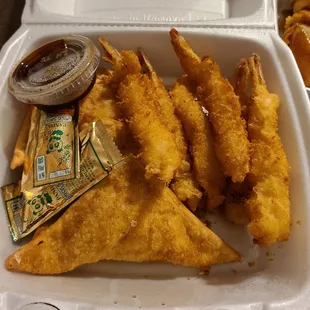 Crab rangoon and tempura shrimp