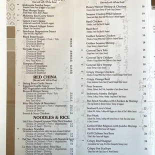 the menu and prices