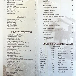 the menu of the restaurant