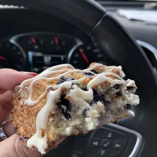 Blueberry scone with vanilla drizzle