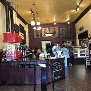 Coffee bar, roasting equipment, beautiful tinned ceiling!