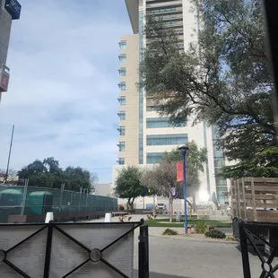 Outside the and behind the new court house