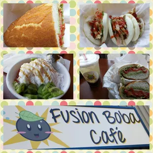Veggie sandwich on dutch crunch...chicken buns...taro snow dessert...lychee green tea&amp;sandwich again :-)