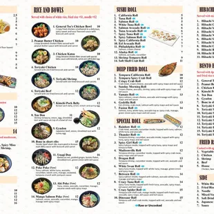 menu, sushi and sashimi