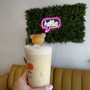 Jasmine milk tea with honey green tea iced bear
