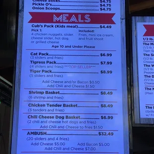 Menu - Appetizers, Meals
