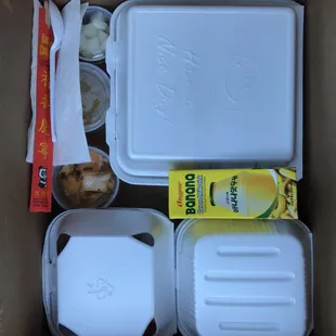 My to-go order looks like a care package ^_^. so considerate of them to make sure my food stays safe in the car.