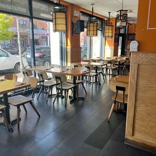 tables and chairs in a restaurant
