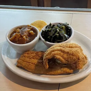 Catfish with greens and yams