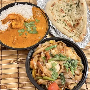 Shrimp Tikka Masala and Shrimp Drunken Noodle dishes. #FusionEats #FoodTruckFriday in the neighborhood-#BartramSprings