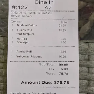 Menu pricing doesn't match 3 items: scallops, Alaska roll, or yellowtail :-(